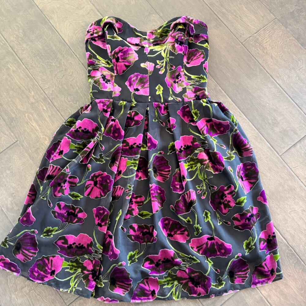 90s Vintage Betsey Johnson Strapless Velvet Dress